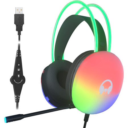 Audífono USB RGB UBOTIE | Headset Gamer con Iluminación LED